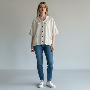 Nine O Two Six Five" (90265) Vintage White Button Down Top Malibu Size Medium